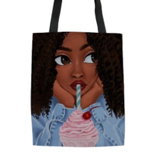 Black Girl Milkshake Tote| Black girl bag| Shopping tote| Travel tote| Black girl bookbag