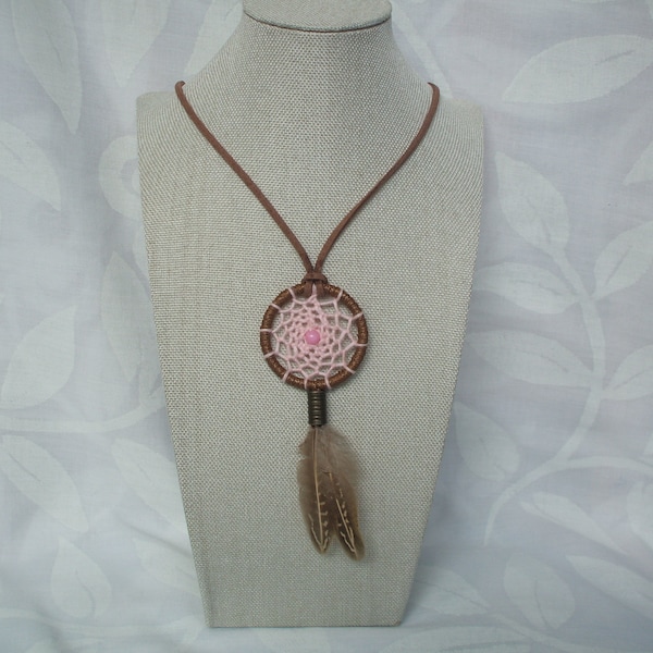 Collier attrape-rêve marron et rose