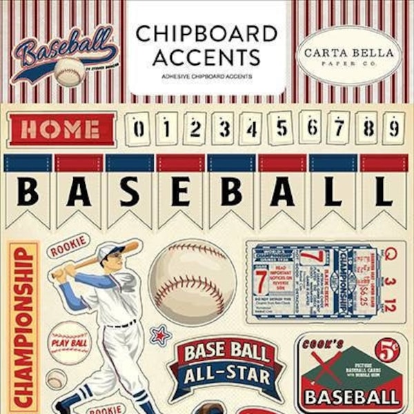 Carta Bella Baseball Chipboard Accents, embellissement en carton aggloméré, Carta Bella, Baseball , sport // Scrapbooking