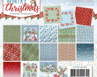 Papier scrapbooking 23 feuilles imprimées sur Noel en 15x15 cm, Wintry Christmas Yvonne Creations