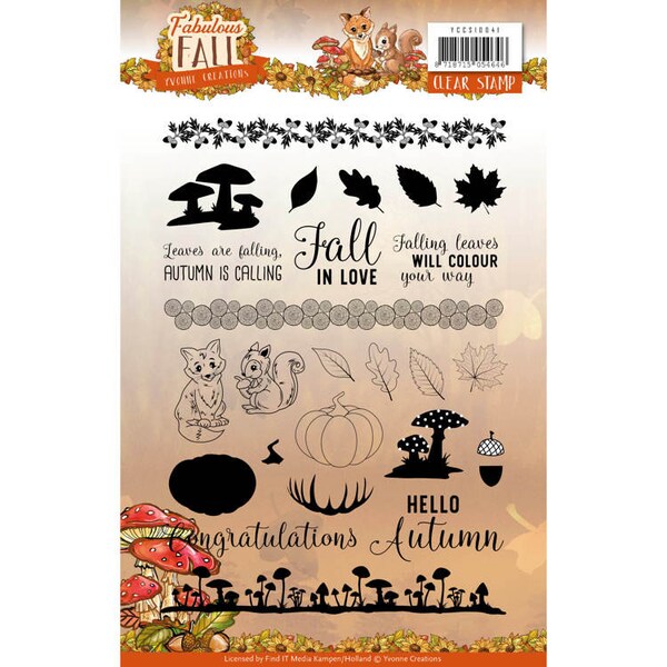 Fabulous Fall Yvonne Creations clear stamp, autumn stamp set, for scrapbooking card or album, autumn pattern, 26 pcs // Scrapbooking