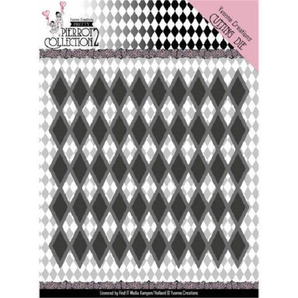 Matrice de découpe Diamond Pattern Yvonne Creations, Scollection Pretty Pierrot 2, 13x13, Saint Valentin // Scrapbooking