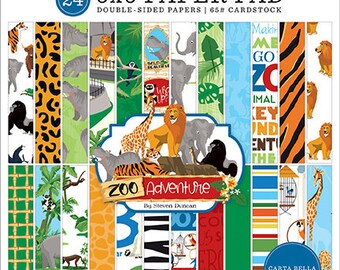 Carta Bella Zoo Adventure scrapbook paper 15x15, 24 animal scrapbook papers, card making, animals, zoo // scrapbooking