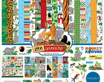 Carta Bella Zoo Adventure 30x30 scrapbooking paper, 12 animal scrapbooking papers, scrapbooking album, animals, zoo // scrapbooking