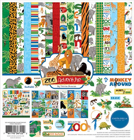 Papier scrapbooking Carta Bella Zoo Adventure 30x30, 12 papiers scrapbooking  animaux, album scrapbooking, animaux, zoo // scrapbooking -  France