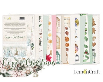 Papier scrapbooking en format 30x15 cm, 24 feuilles imprimées ou motifs à découper Collection Cosy Christmas Lemoncraft
