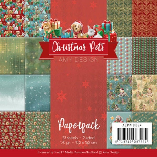 Papier scrapbooking Christmas Christmas Pets Amy design, bloc papier imprimé 15 x15 cm, 23 feuilles, Animaux, Noel // scrapbooking