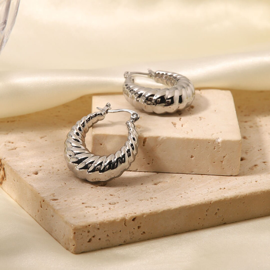 Chunky Silver Hoops 925 Sterling Silver Plated Twisted Etsy