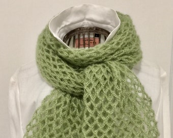 Etole, écharpe vert, femme, crochet, mohair et soie