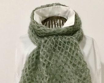 Stole, green scarf, woman, crochet, mohair and silk