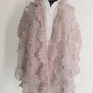 NOUVEAUTÉ, grande étole rose, femme, crochet, mohair et soie image 4