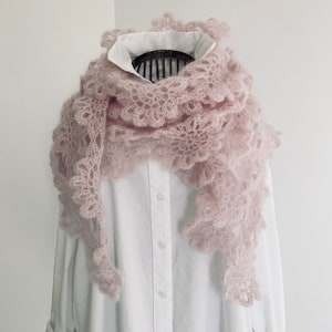 NOUVEAUTÉ, grande étole rose, femme, crochet, mohair et soie image 6