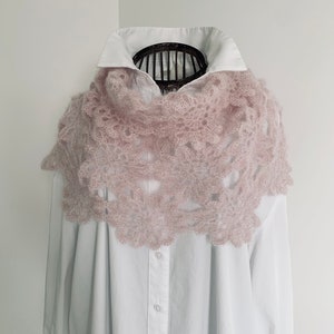 NOUVEAUTÉ, grande étole rose, femme, crochet, mohair et soie image 5