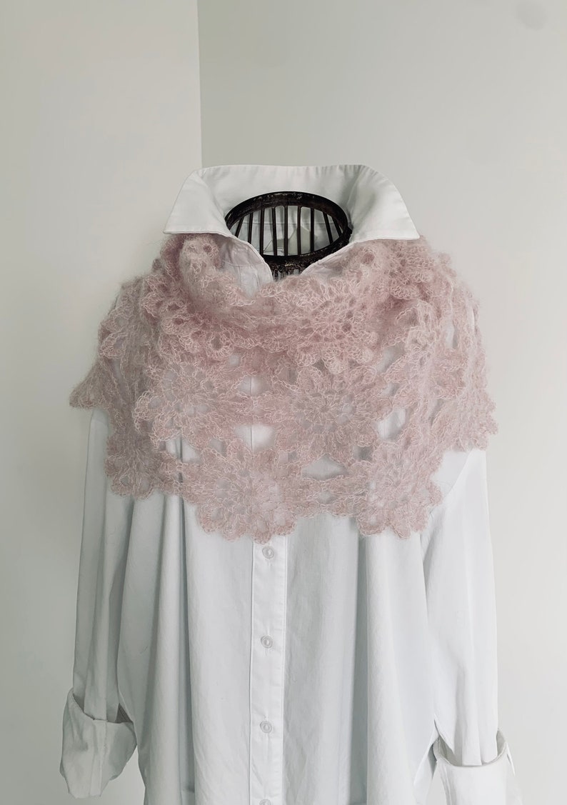 NOUVEAUTÉ, grande étole rose, femme, crochet, mohair et soie image 5