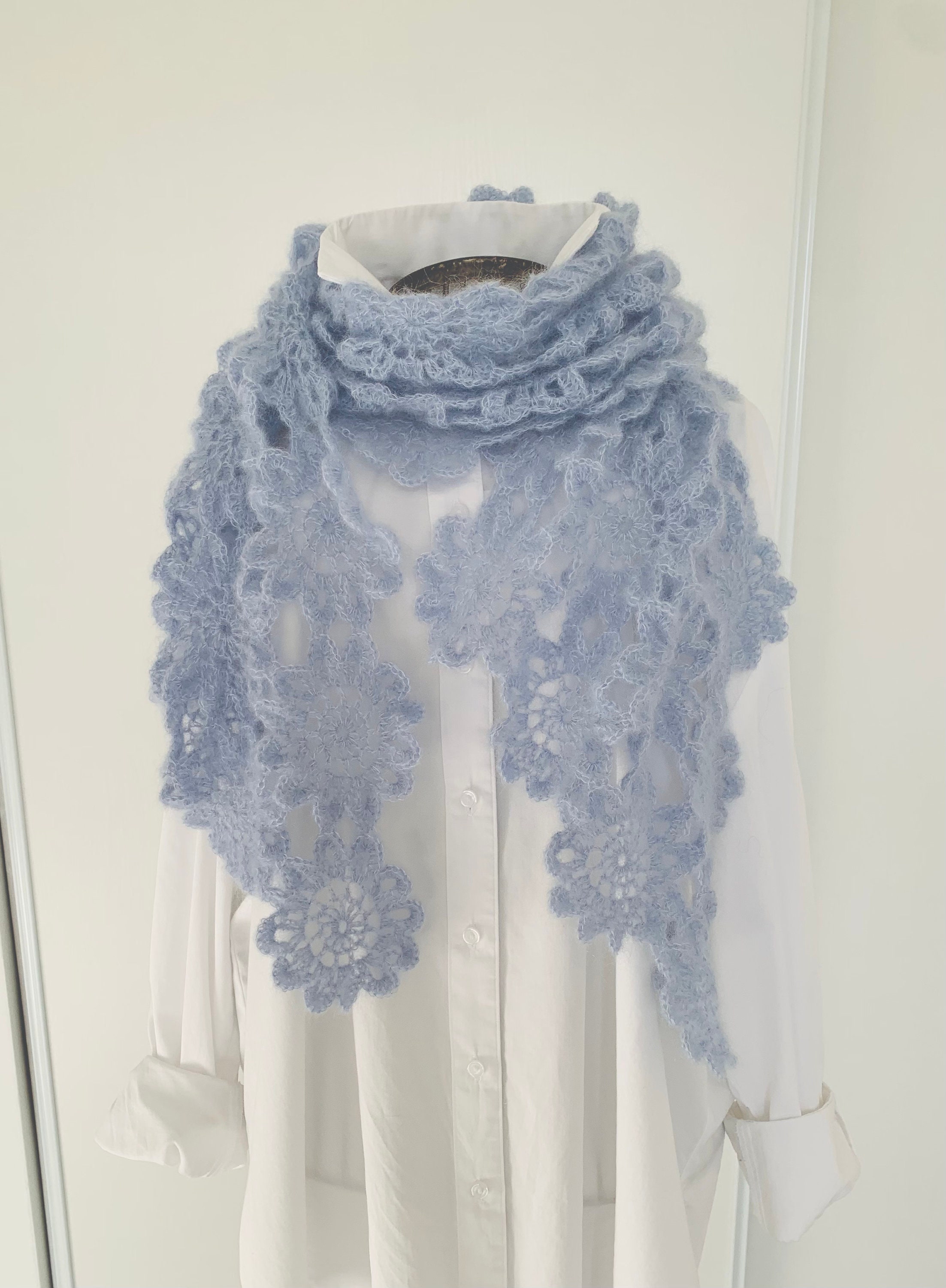 NOUVEAUTÉ grande étole beue femme crochet mohair et soie - Etsy Portugal