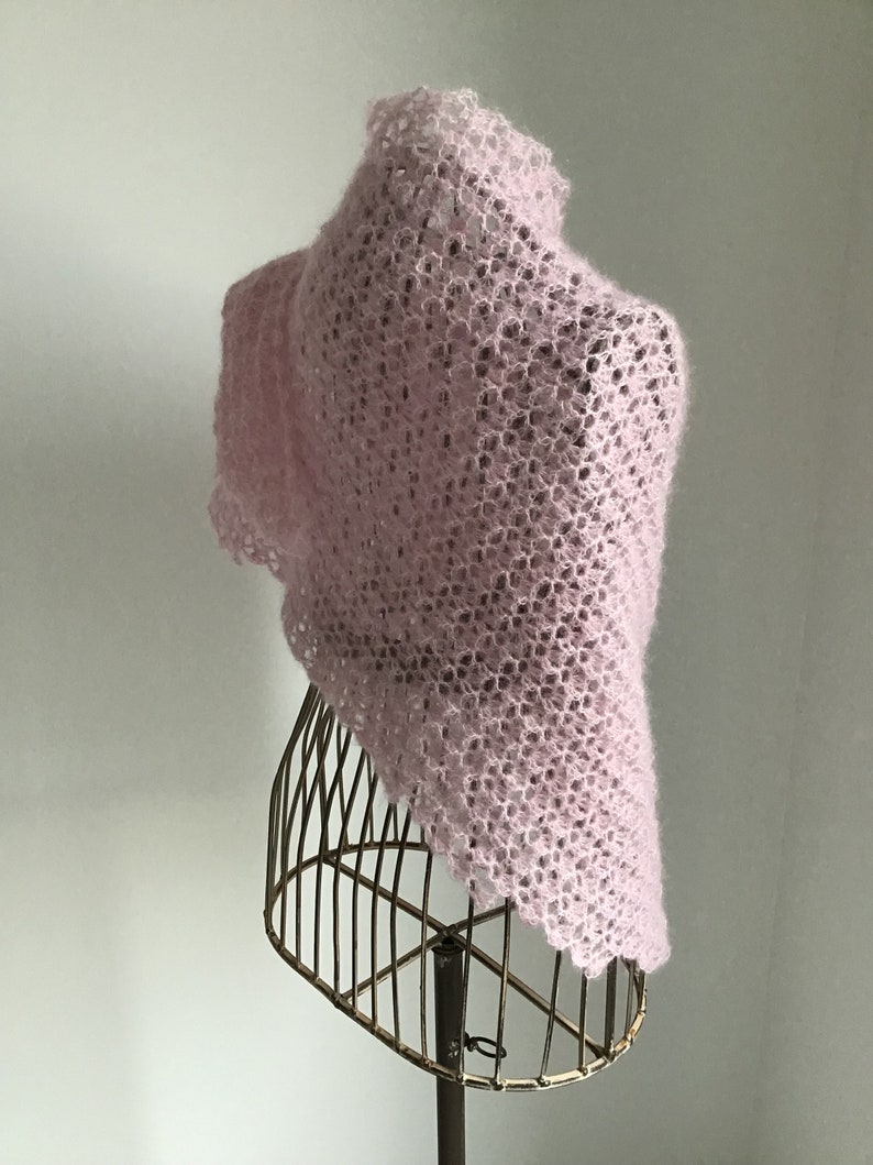 Châle, chauffe-épaule, chèche rose, femme, crochet, mohair et soie image 5