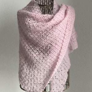 Châle, chauffe-épaule, chèche rose, femme, crochet, mohair et soie image 2