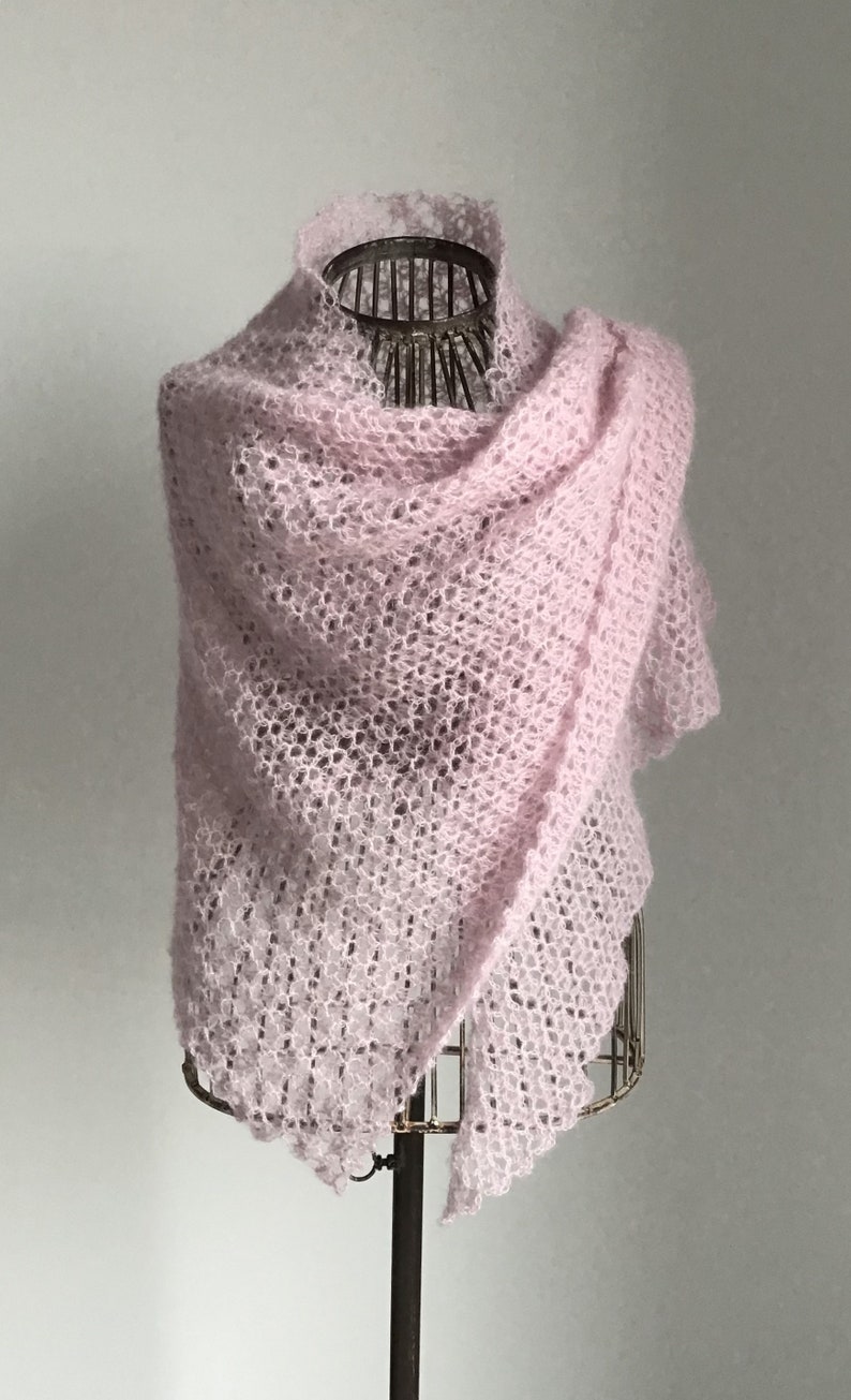 Châle, chauffe-épaule, chèche rose, femme, crochet, mohair et soie image 2