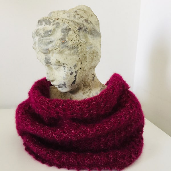 Tour de cou, snood pivoine, femme, crochet, mohair et soie