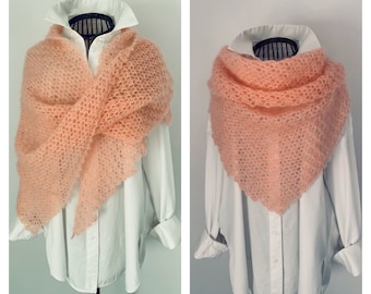 Shawl, peach shoulder warmer, woman, crochet, mohair and silk