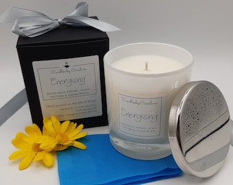 Luxury Energising Essential oil 10oz Candle - spearmint, pepper, ylang, vetiver & cedarwood