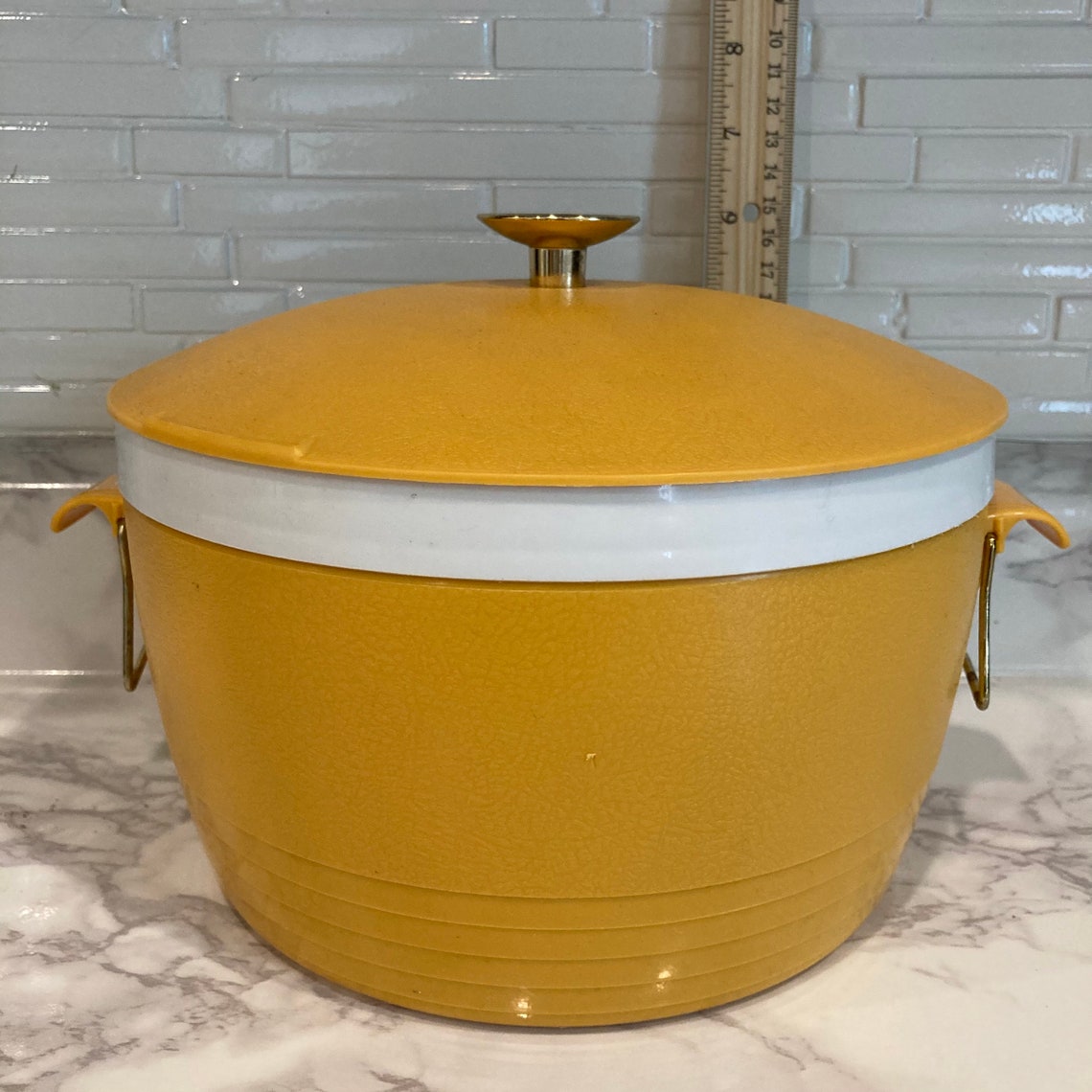 Mid Century Ice Bucket Made in USA Thermoware 1970 Mustard Gold, Very