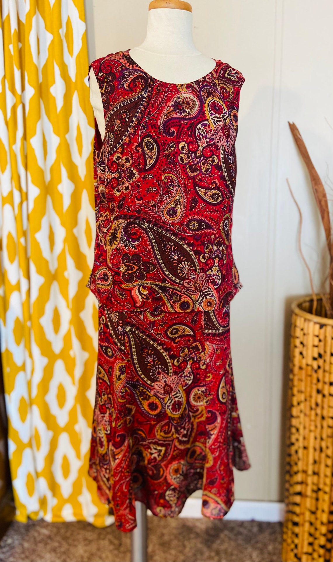 Vintage Paisley Print Skirt Set Etsy UK