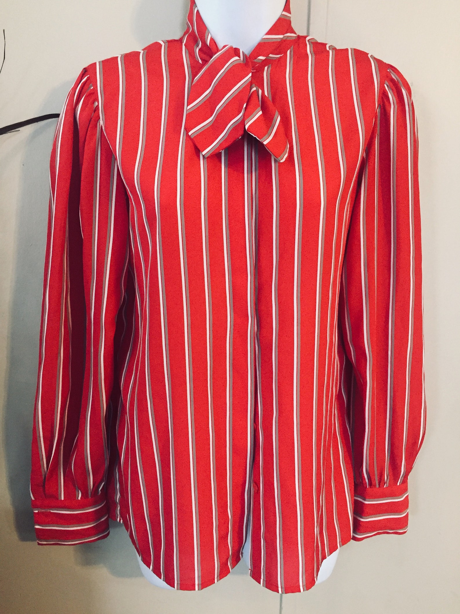 Vintage Jones New York red white and tan striped blouse | Etsy