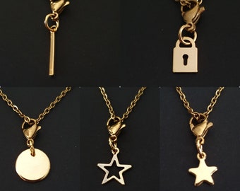 Collier or Acier Inoxydable avec pendentifs interchangeables au choix, barre, serrure cadenas, rond et étoiles, cadeau personnalisable femme