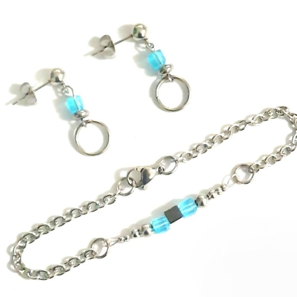 Parure de bracelet et boucles d'oreilles, Acier inoxydable, Prix Spécial NOËL, idee cadeau original femme, fille ou ado