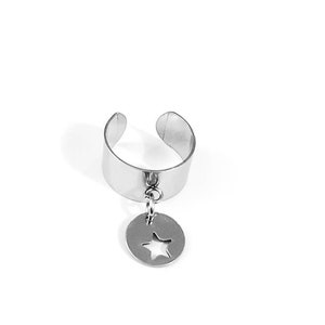 Bague pampille Acier Inoxydable avec pendentif rond et petite étoile, ajustable, idée cadeau bijou pour femme fille ado ou anniversaire image 1