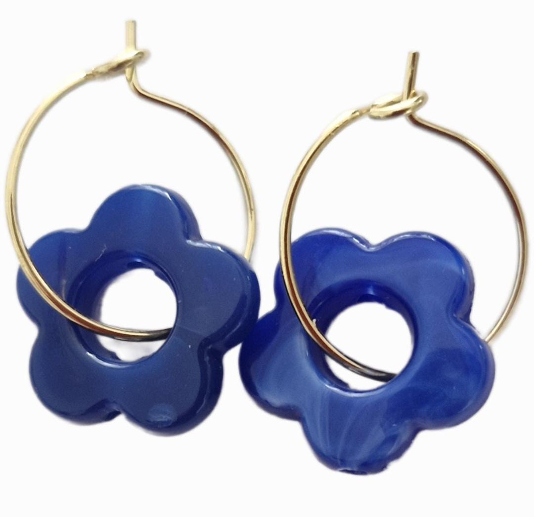 Boucles D'Oreilles Matriochka (Poupée Russe) - Orange/Bleue Avec Perles Cubiques - Métal Argenté - 5.5 Cm - Neuf Sans Emballage