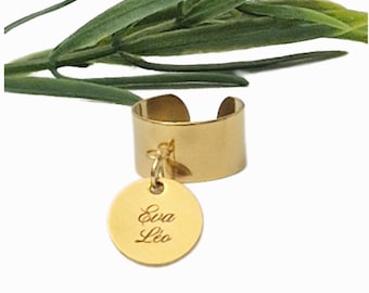 Bague personnalisée pour femme, pampille ronde, pendentif Acier Inoxydable, idée cadeau femme, jeune fille, anniversaire ou Noel