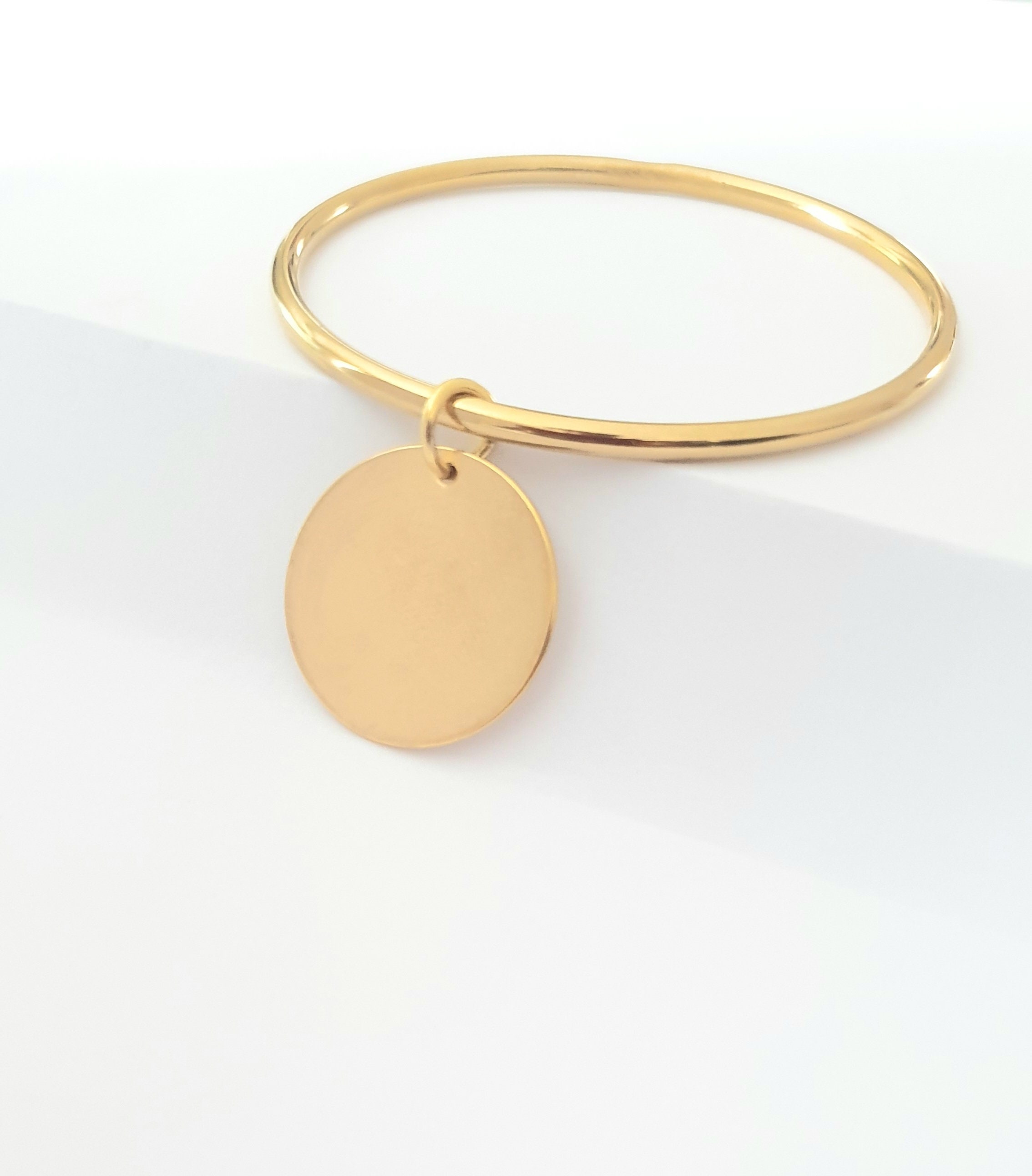 Bracelet jonc Acier Inoxydable Or pour femme personnalise pendentif pampille ronde idee cadeau femme fille jeune ado ou anniversaire Etsy France