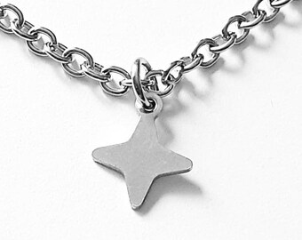 Collier Acier Inoxydable avec chaîne et pendentif, étoile 4 branches, minimaliste, idée cadeau original