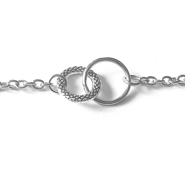 Collier deux anneaux, Acier Inoxydable argenté et Alliage, Cercles entrelacés, Idée cadeau femme fille adolescents anniversaire ou Noel