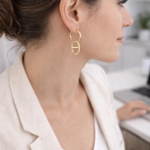 Duże kolczyki-koła z łańcuszkiem, stal nierdzewna pozłacana