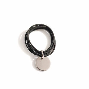 Black ELASTIC cord ring and stainless steel medal, original gift idea for women, girls, teenagers image 1