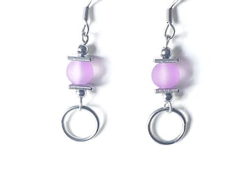 Paire de boucles d'oreille mauve, et anneau, Acier Inoxydable, idée cadeau femme, fille, jeune ou ado, anniversaire,