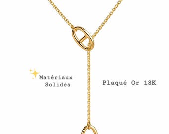 Collier cravate - collier lasso Y - collier sautoir maille marine or - collier acier inoxydable doré - bijou femme- cadeau anniversaire