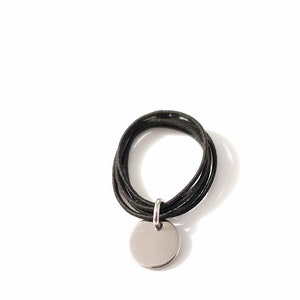 Black ELASTIC cord ring and stainless steel medal, original gift idea for women, girls, teenagers image 5