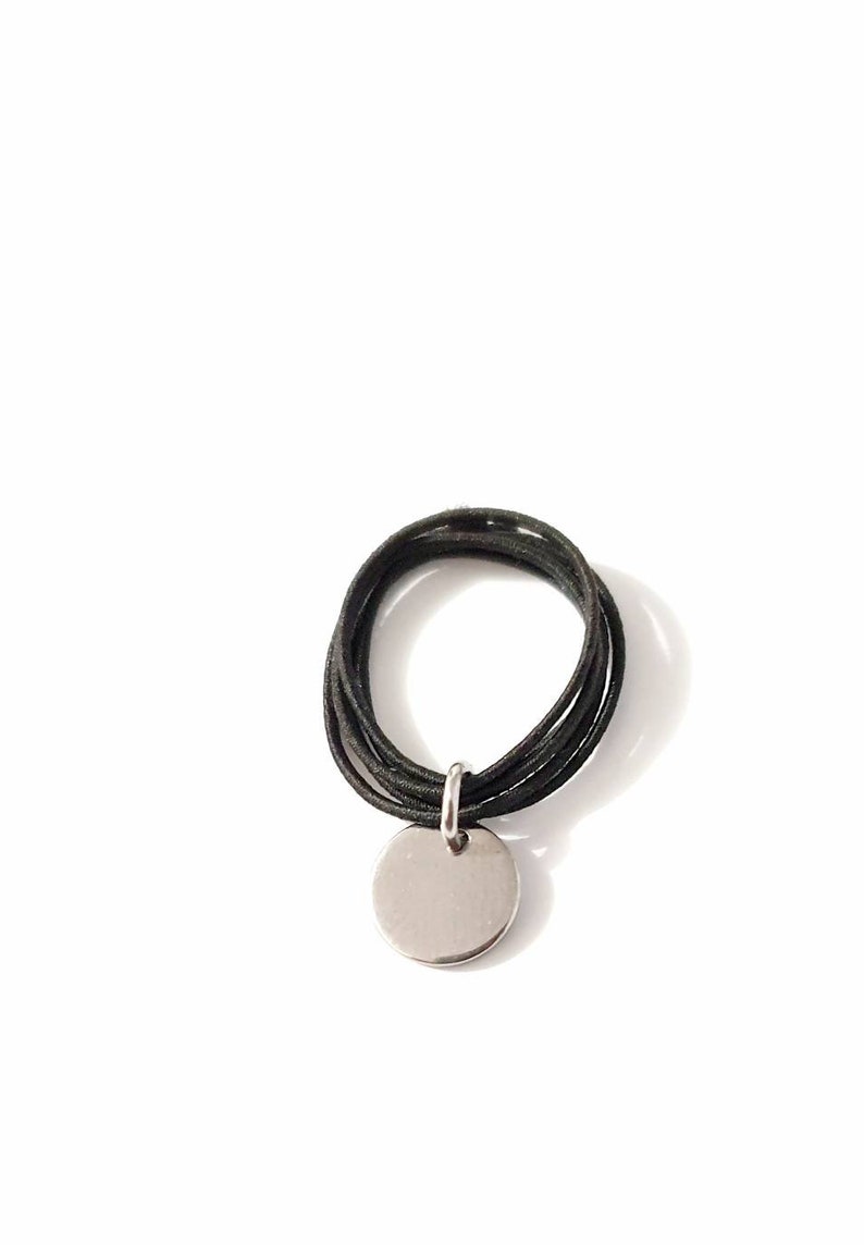 Black ELASTIC cord ring and stainless steel medal, original gift idea for women, girls, teenagers image 5