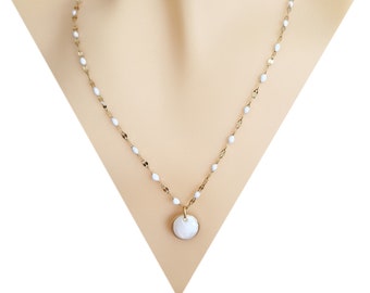 Collier personnalisé  Acier Inoxydable avec pampille et perle blanche nacrée, cadeau pour femme fille anniversaire