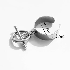 Bague pampille Acier Inoxydable, fermoir T, cercle et barre, idée cadeau bijou pour femme, fille, ou ado, au choix: bague large ou small SMALL TOGGLE -5MM