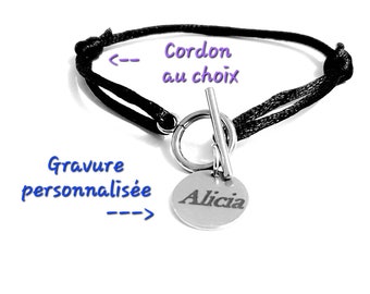 Bracelet personnalisé femme, cordon toggle, bijou personnalisable, noeud coulissant, idée cadeau, bijou femme fille ou ado, fête des mères,