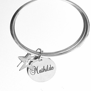 Bracciale rigido con ciondolo BIG STAR, nappa rotonda da personalizzare, acciaio inossidabile, idea regalo per giovani donne, San Valentino e compleanno