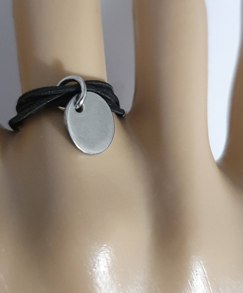 Black ELASTIC cord ring and stainless steel medal, original gift idea for women, girls, teenagers image 3