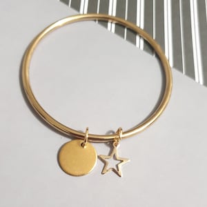 Gold Stainless Steel Bangle to personalize, 2 star and round tassels, gift idea for woman, girl, young birthday or Christmas, Engraving possible image 7