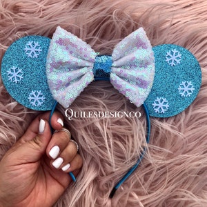 Elsa Inspired Mickey Ears, Anna Mouse Ears, Frozen Mickey Mouse Ears, Christmas Mouse Ears,