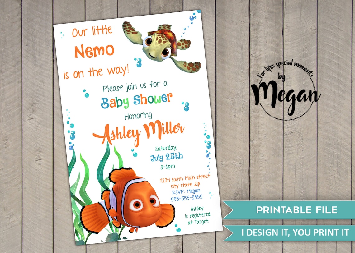 Finding Nemo Baby Shower Invitations Nemo Baby Shower Gender Etsy